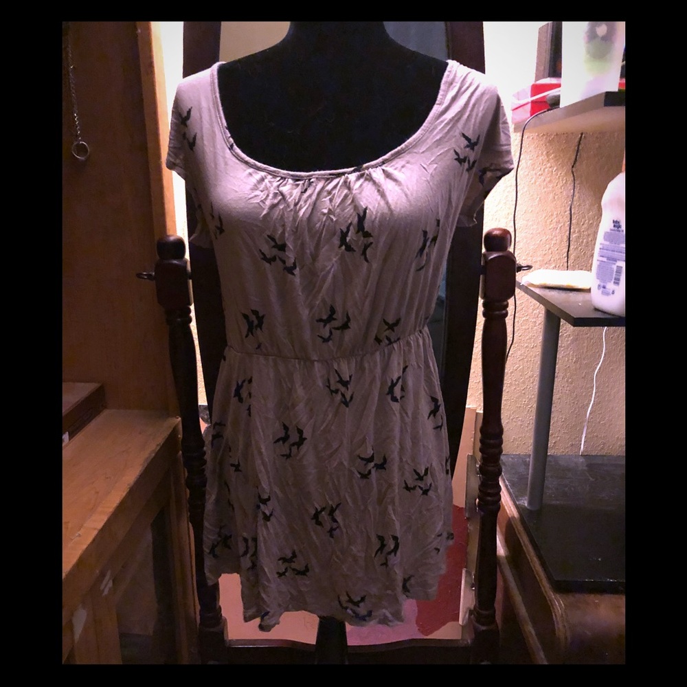 Black birds on Tan Mini Dress